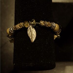 Handcrafted Gold and Silver Leaf Charm Beaded Bracelet
